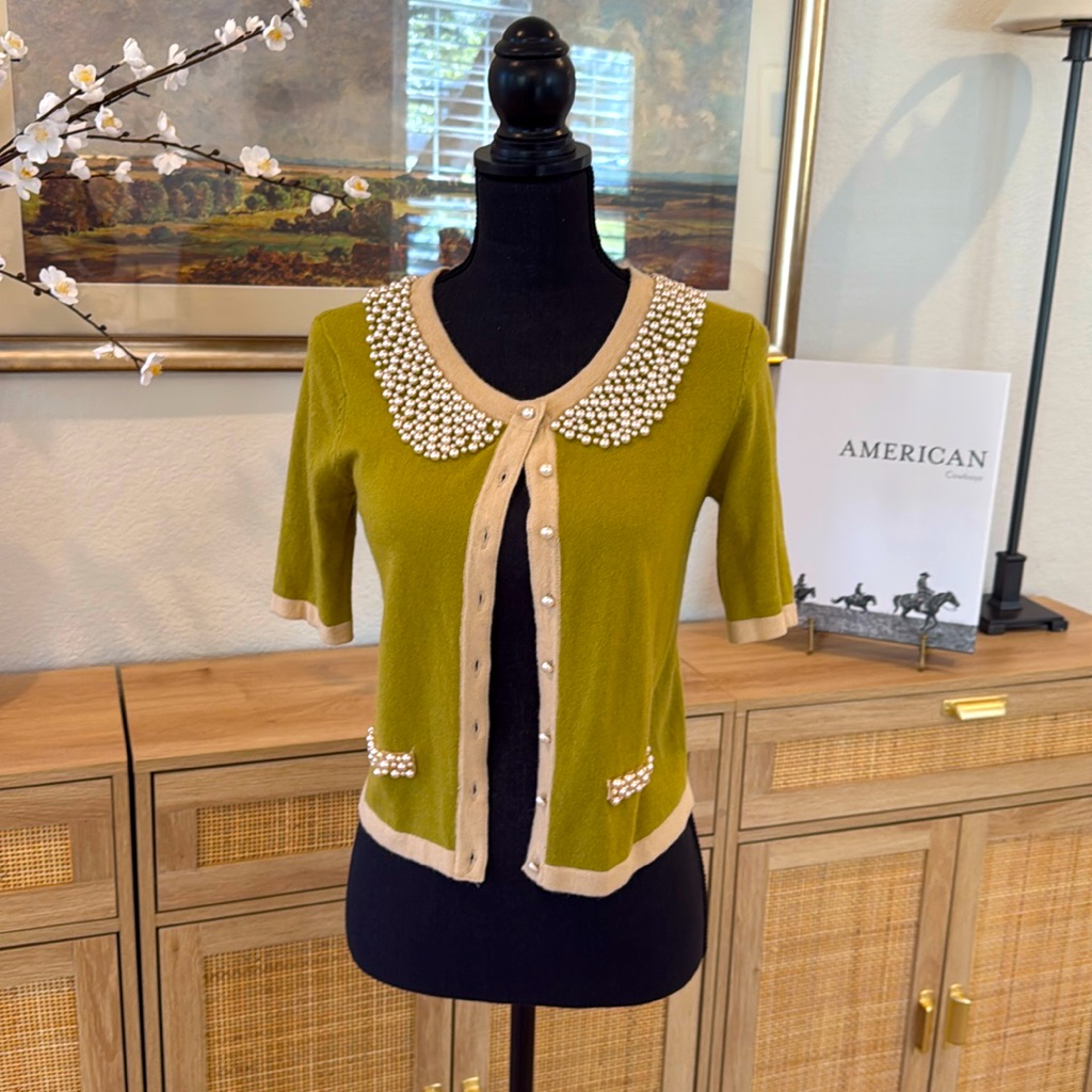 Pearl Beaded Pale Green Cardigan. Unworn Brand New Condition